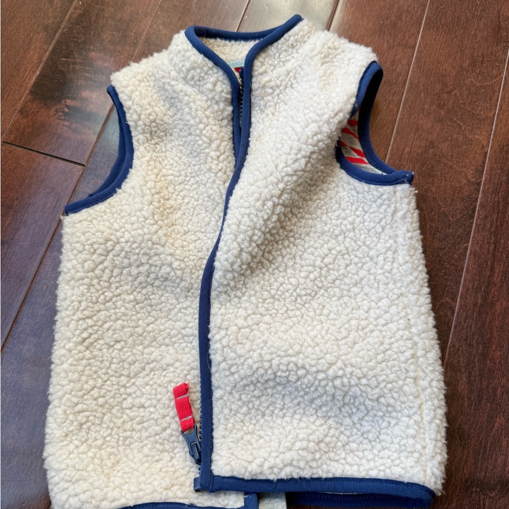 Baby Boden Sherpa Vest - Cream and Blue